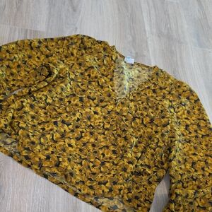 a new day Mustard Floral V-Neck Long-Sleeve Blouse